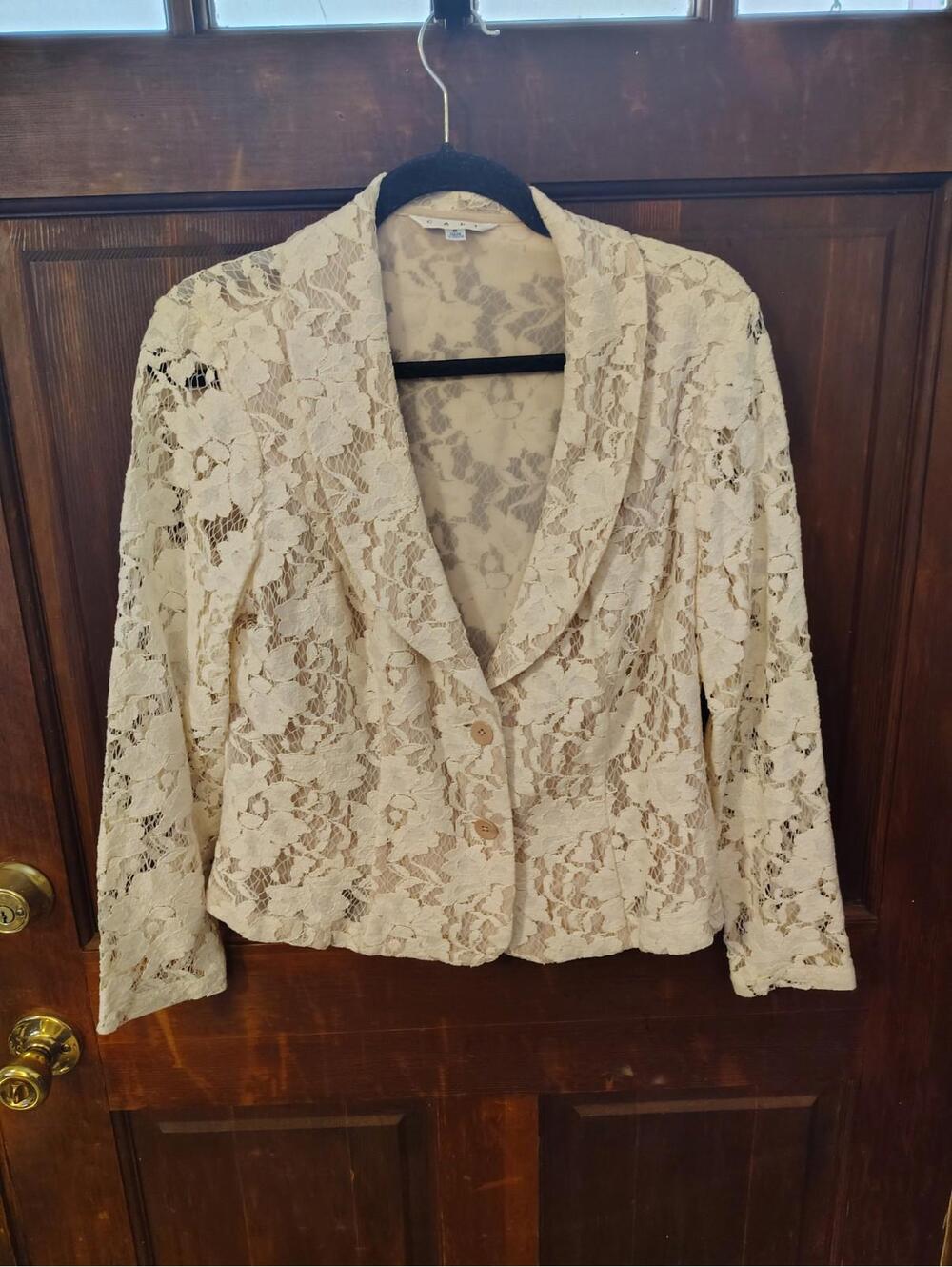 CAbi #249 Battenburg Lace Blazer Jacket - Creamy Ivory/Beige - SIZE 8